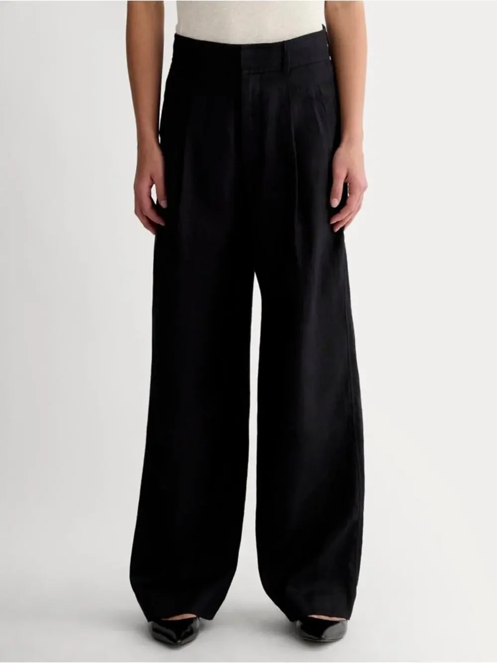 Everlane The Linen Way-High Drape Pant in black Size 0